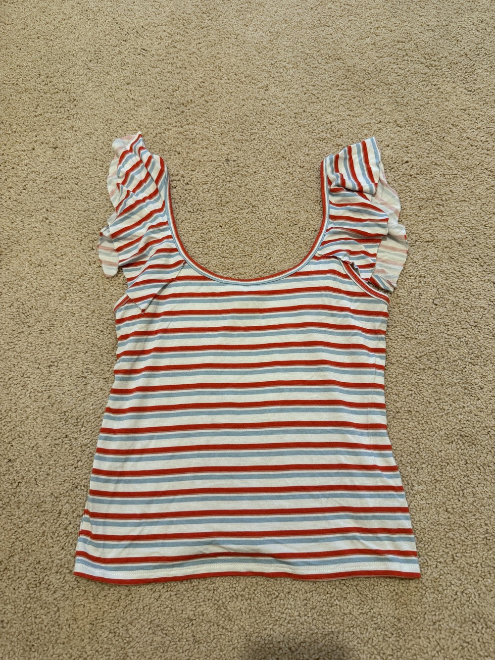 Billabong Flutter Sleeve Striped Tee - Size M - Red